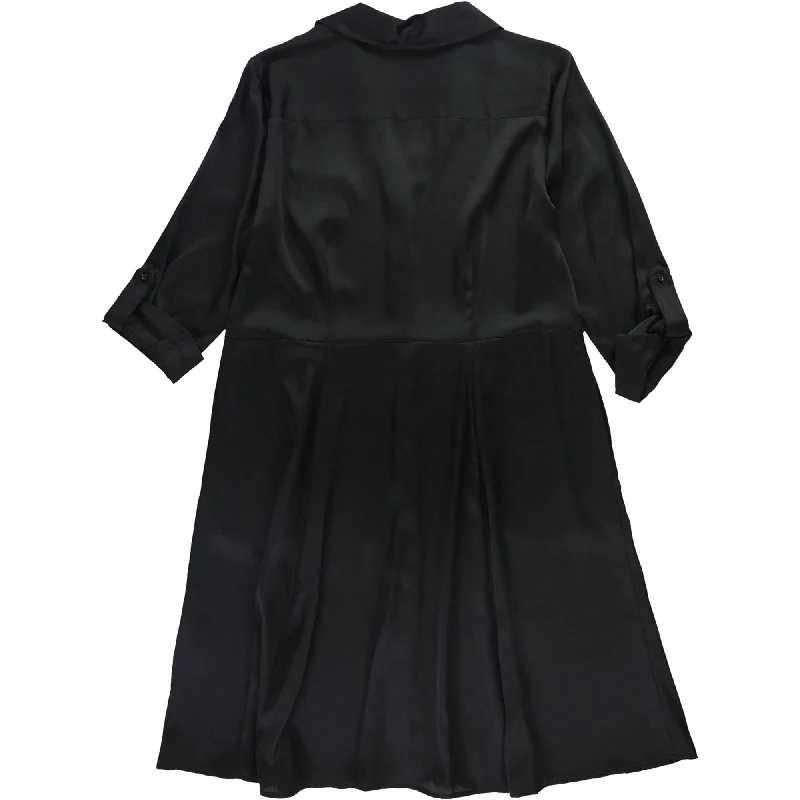 I-N-C Womens Button Up Shirt Dress, Black, 12