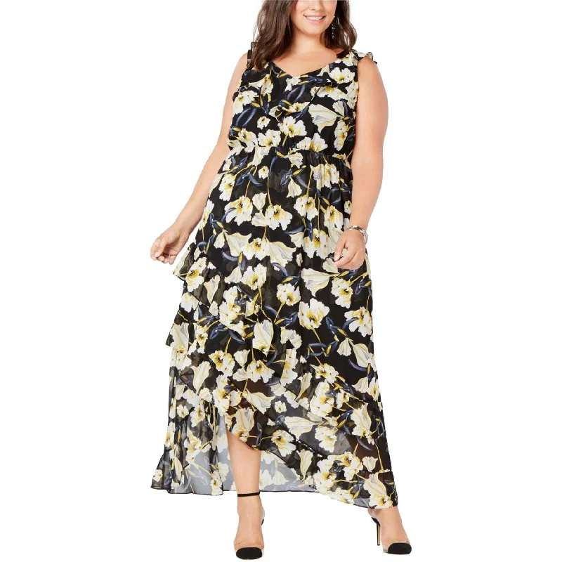 I-N-C Womens Floral High-Low Ruffled Dress, Black, 20W