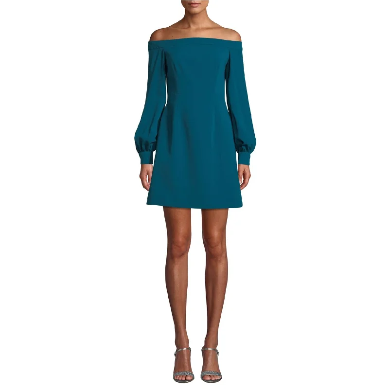 Jill Stuart Womens Solid Crepe Off-Shoulder Dress, Green, 2