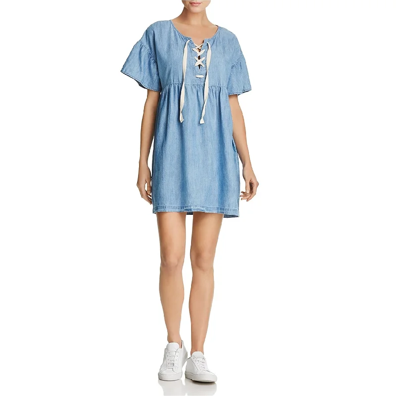 Joie Womens Lace Up Chambray Dress, Blue, Small