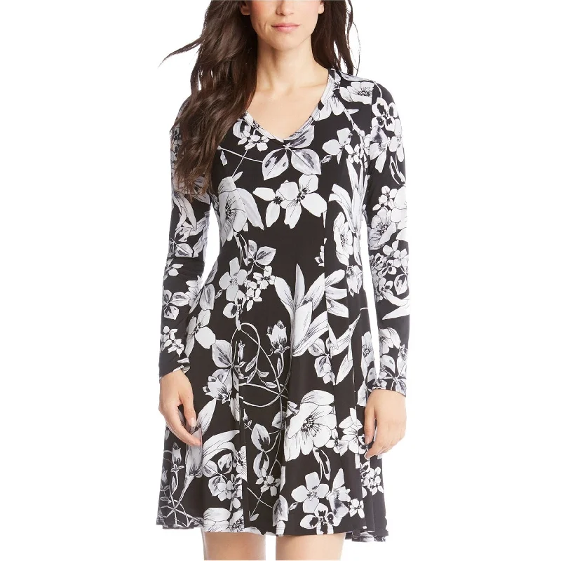 Karen Kane Womens Floral Print A-line Dress, Black, Small