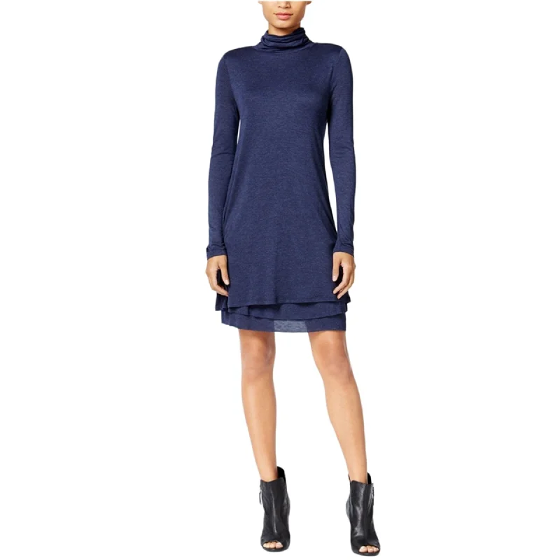 Kensie Womens Tiered Turtleneck A-line Shirt Dress, Blue, X-Small