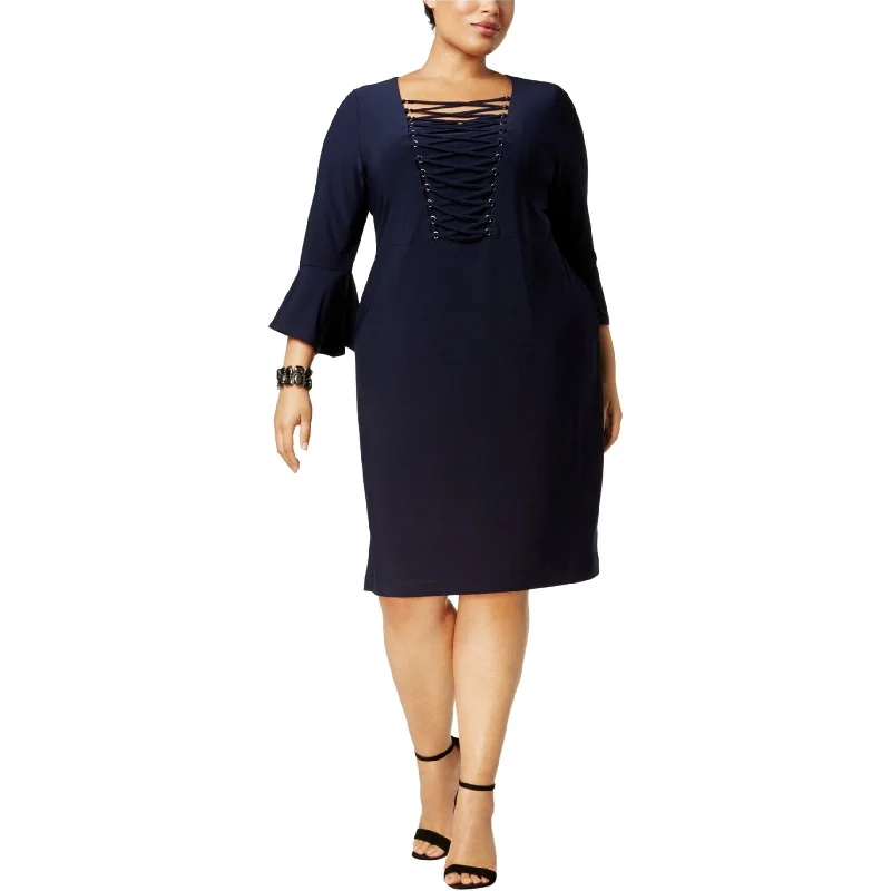 Love Scarlett Womens Criss-Cross Sheath Dress, Blue, 1X