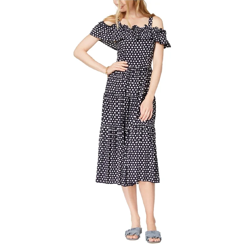 maison Jules Womens Polka Dot Cold Shoulder Dress, Blue, 12