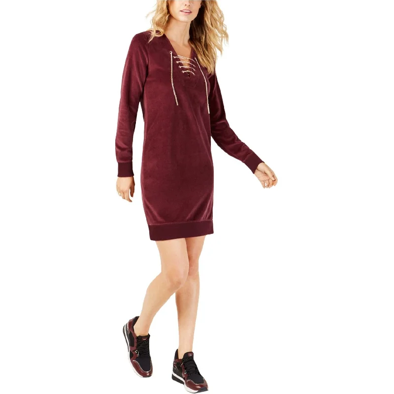 Michael Kors Womens Lace Up Velour Shift Dress, Purple, X-Large