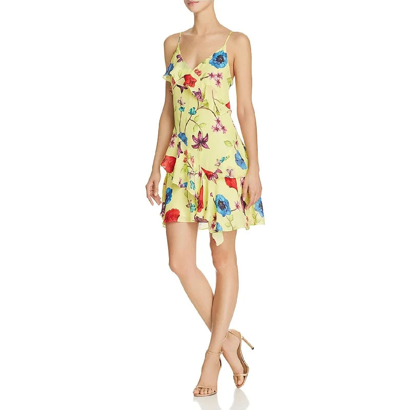 Parker Womens Floral Ruffled Dress, Yellow, 2