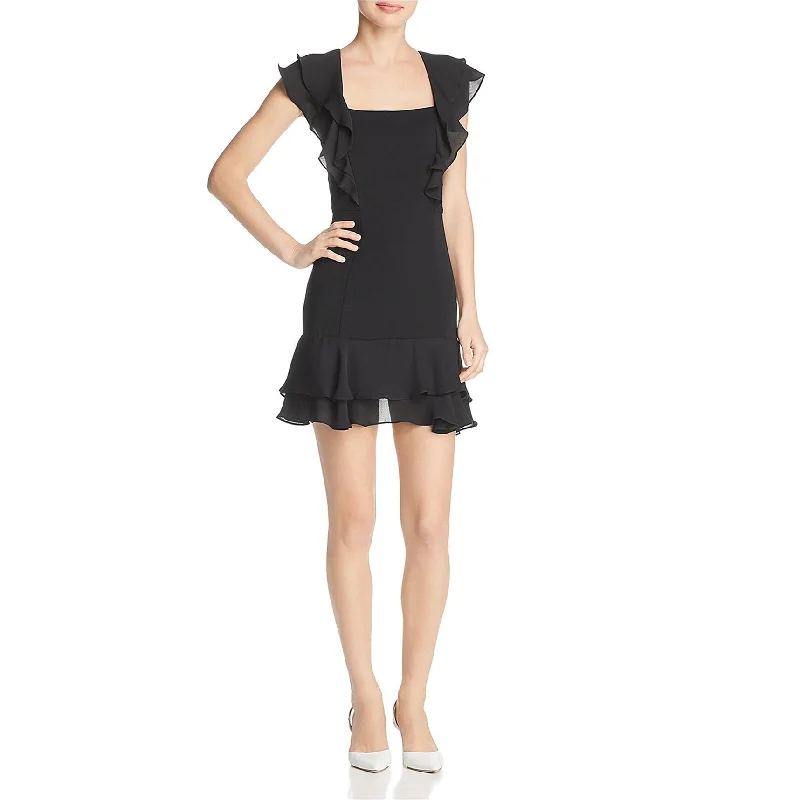 Parker Womens Ruffle Trim A-line Dress, Black, 8