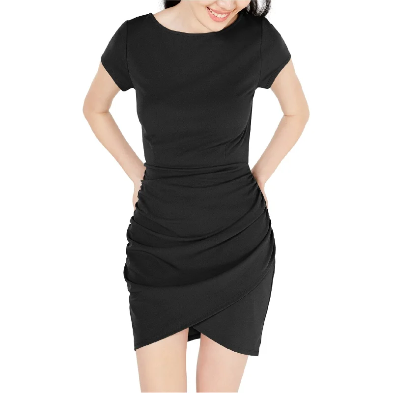 Planet Gold Womens Ruched Bodycon Dress, Black, X-Small