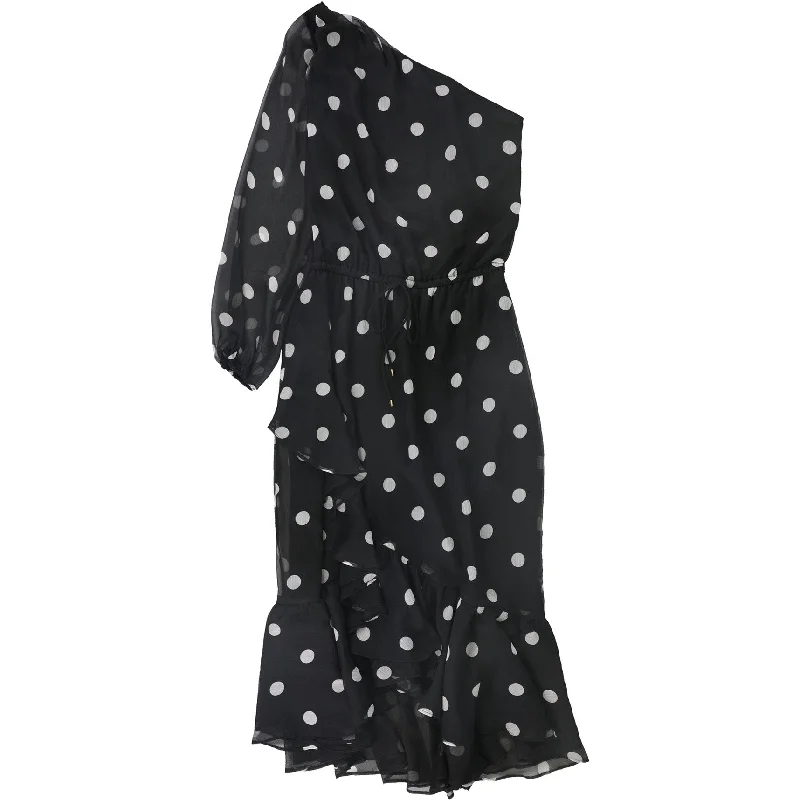 Ralph Lauren Womens Polka Dot One Shoulder Dress, Black, 14