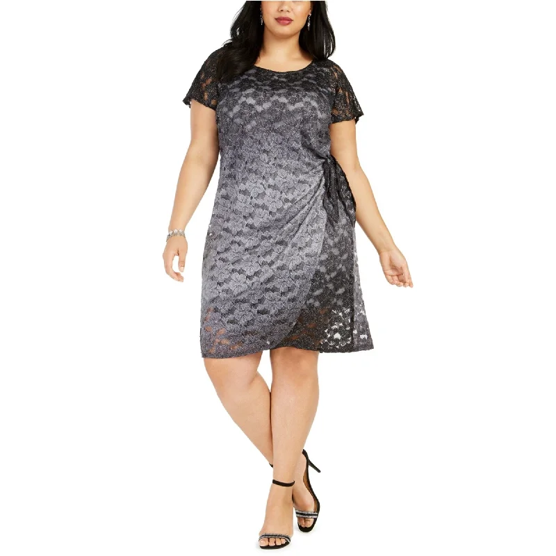 Signature by Robbie Bee Womens Glitter Lace A-line Asymmetrical Dress, Grey, 2X