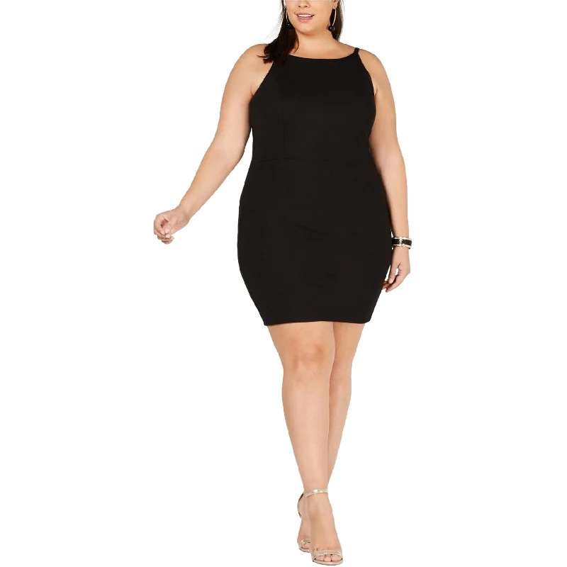 Soprano Womens Spaghetti Strap Bodycon Dress, Black, 2X