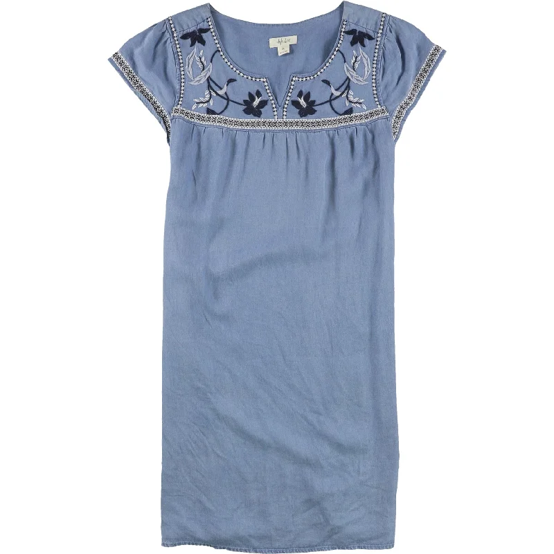 Style & Co. Womens Embroidered Shift Dress, Blue, Medium