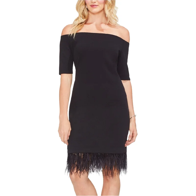 Vince Camuto Womens Feather Hem Off-Shoulder Dress, Black, XX-Small