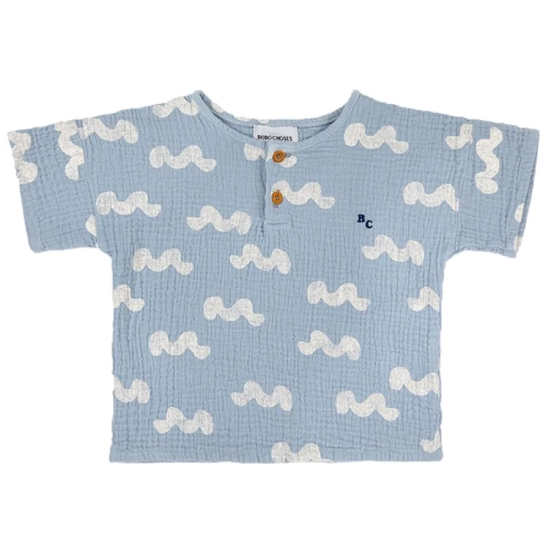 Bobo Choses Light Blue Waves All Over T-Shirt