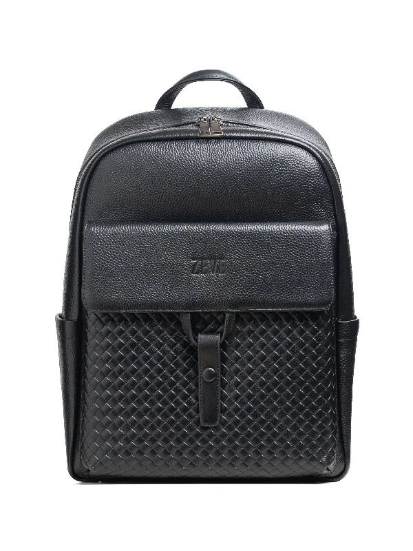 Genova Backpack - Black Weave Leather