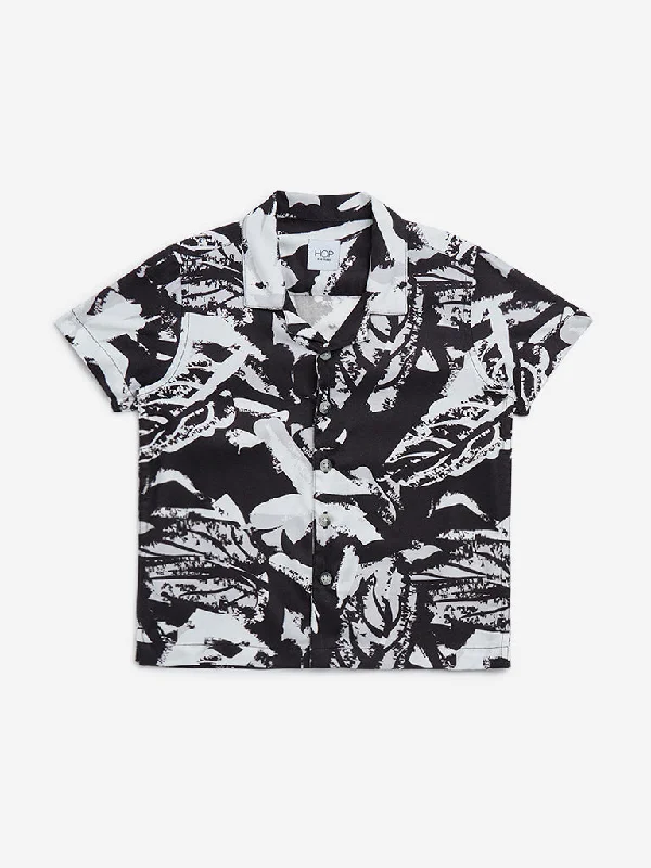 HOP Kids Black Printed Resort-Fit Shirt