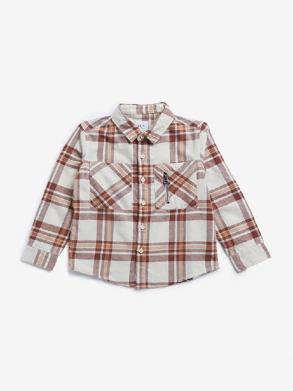 HOP Kids Maroon Checkered Cotton Shirt