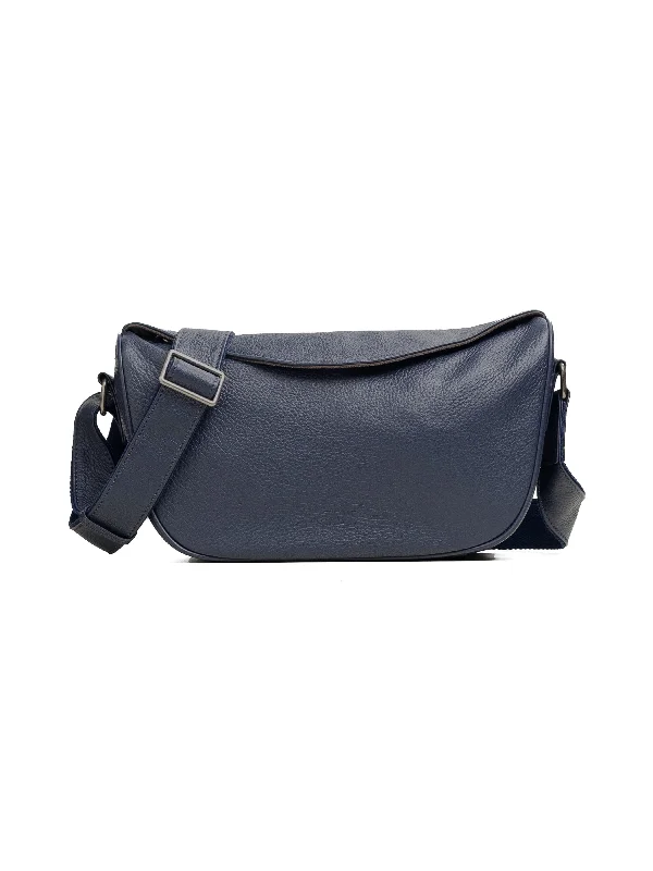 Leone Crossbody Bag - Navy Blue Pebble Grain Leather