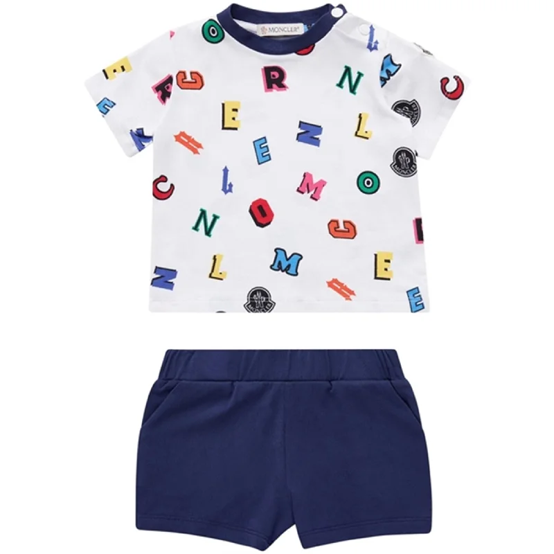 Moncler T-Shirt and Shorts Set White & Blue