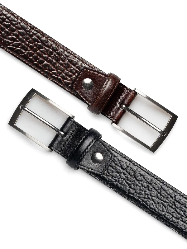 Pebble Leather Belt with Silver-toned Buckle