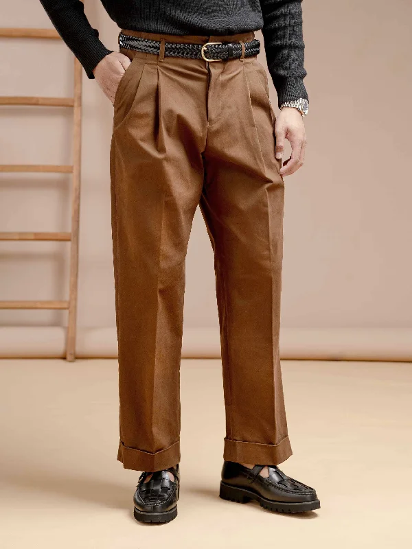 Siena High-Waist Pleated Trousers - Brown (Wide Fit)