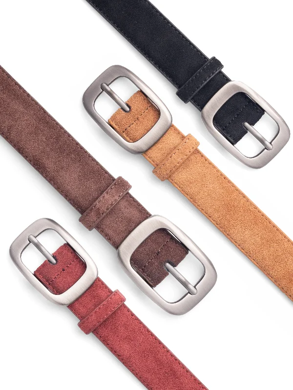 Suede Leather Belt with Palladium-Toned Buckle