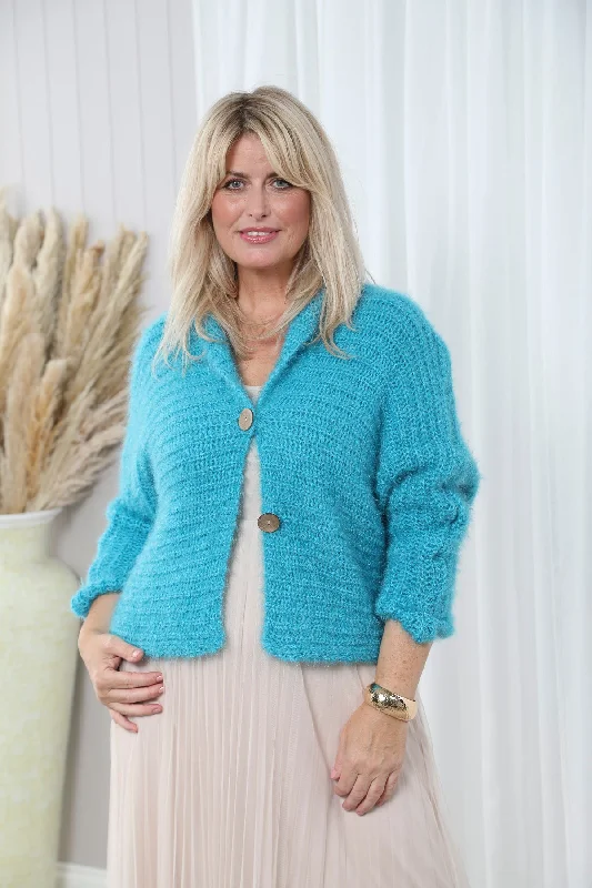 Millie Fluffy Cardigan Turquoise