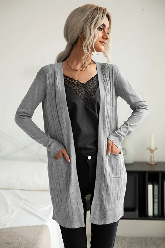 Perfee Ribbed Longline Open Front Cardigan