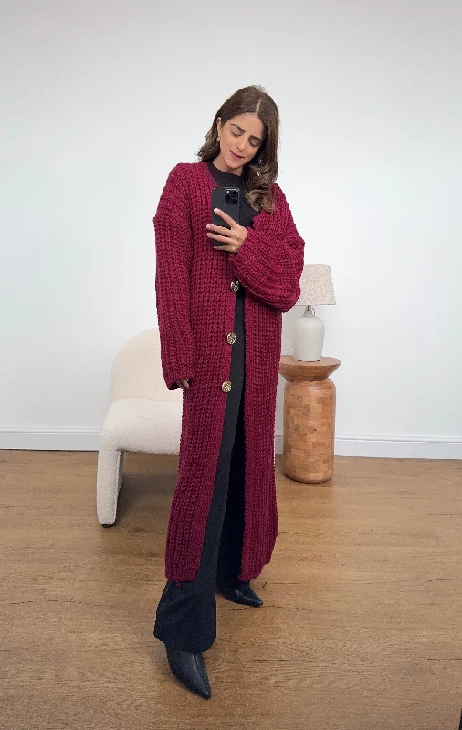 Sefa long cardigan in burgundy