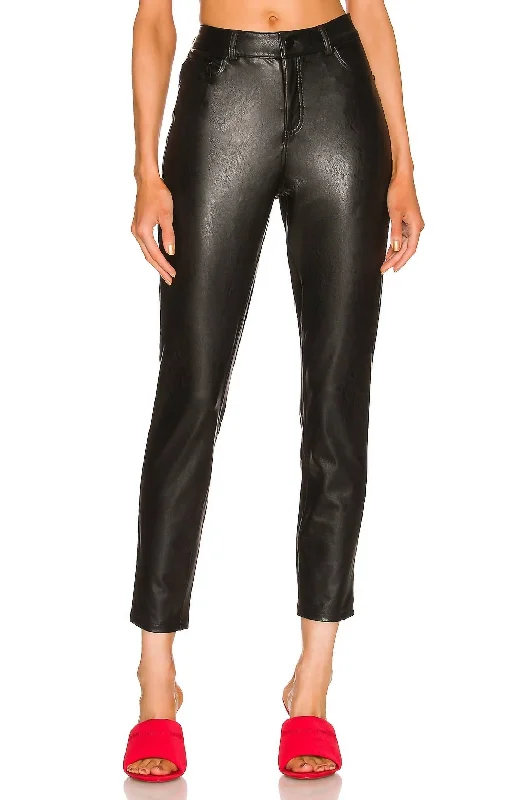 Faux Leather 5 Pocket Pants In Black