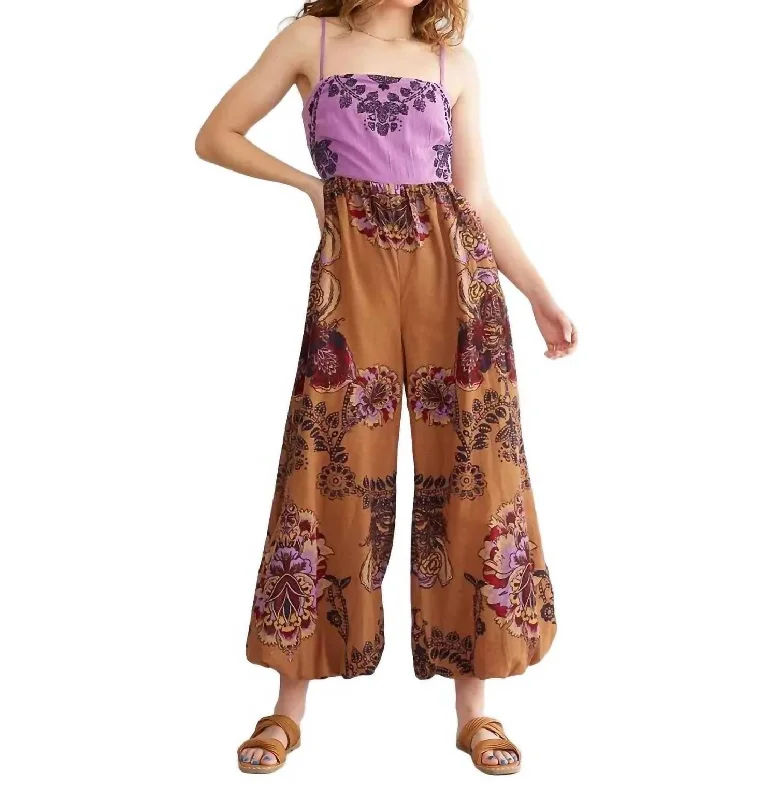 Indio Sun Wide Leg Jumpsuit In Golden Combo