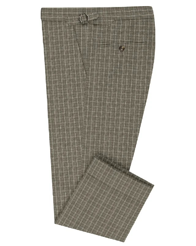 Scabal Linen Olive Green Tattersall Checks Pants