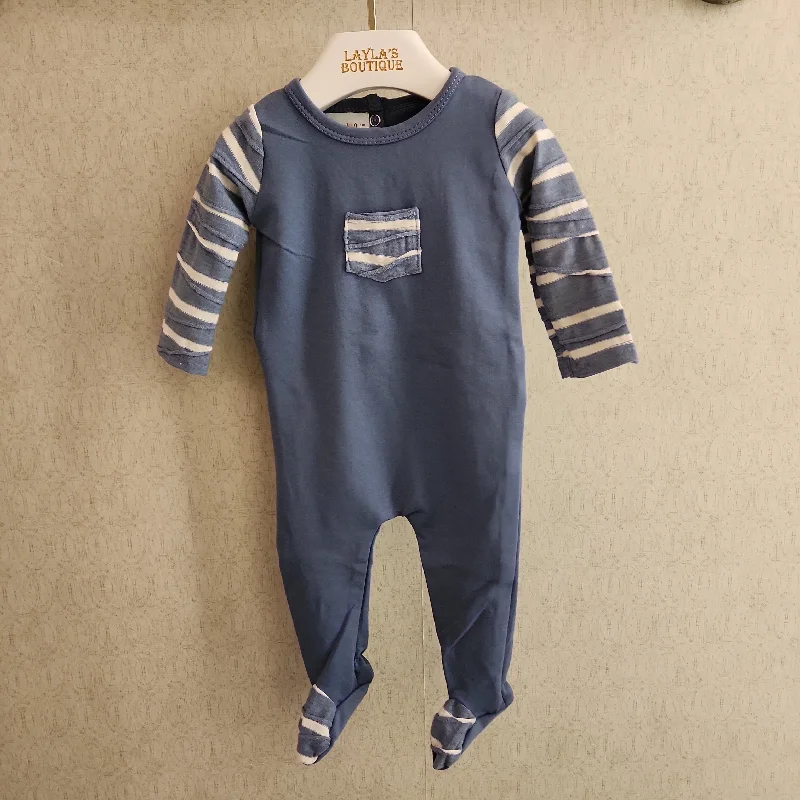 Ocean Blue Textured Stripe Footie