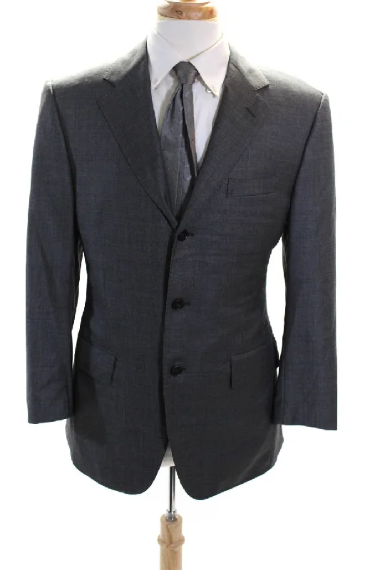 Davide Cenci Mens Wool Notch Collar Three Button Suit Jacket Gray